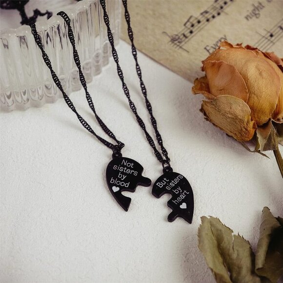 2Pcs Love Heart Puzzle Pendant Necklace Set Adjustbale Broken Split Heart Best F - Picture 3 of 3